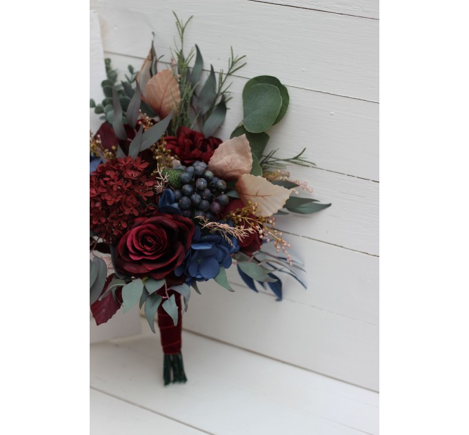 Wedding bouquets in burgundy navy blue beige colors. Bridal bouquet. Faux bouquet. Bridesmaid bouquet. 5047