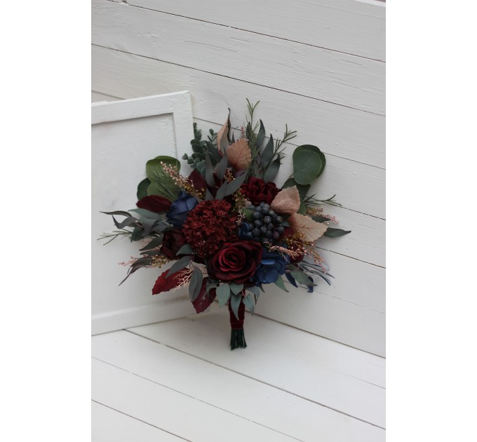 Wedding Bouquets in Burgundy, Navy Blue & Beige | Faux Bridal & Bridesmaid Bouquets