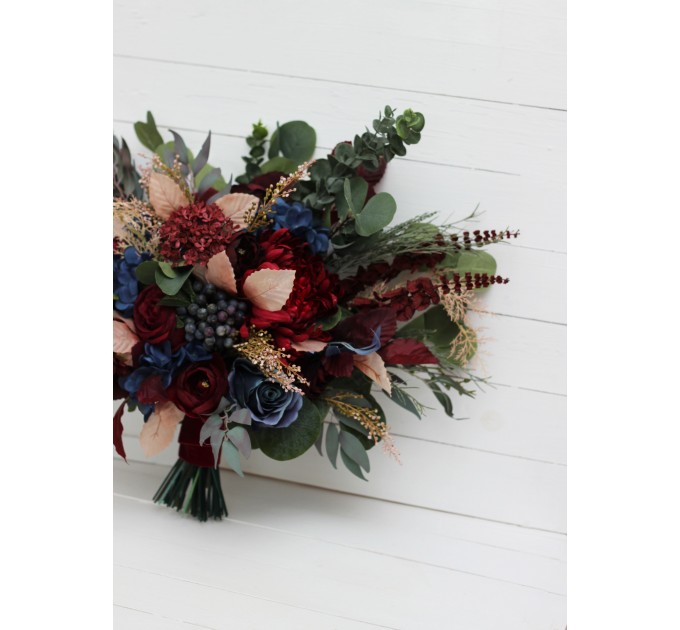 Wedding Bouquets in Burgundy, Navy Blue & Beige | Faux Bridal & Bridesmaid Bouquets