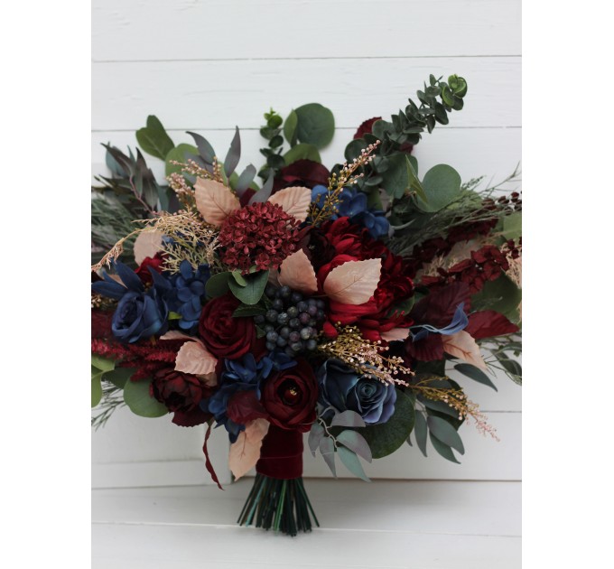 Wedding Bouquets in Burgundy, Navy Blue & Beige | Faux Bridal & Bridesmaid Bouquets