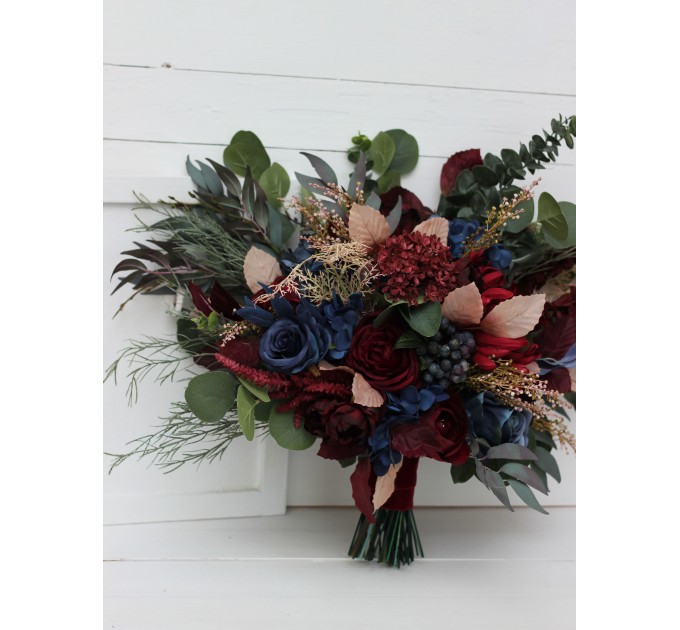 Wedding Bouquets in Burgundy, Navy Blue & Beige | Faux Bridal & Bridesmaid Bouquets