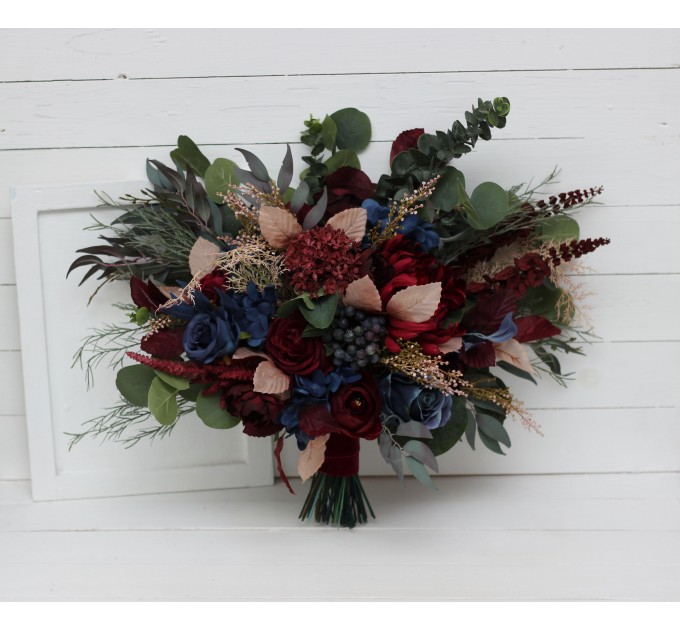 Wedding Bouquets in Burgundy, Navy Blue & Beige | Faux Bridal & Bridesmaid Bouquets