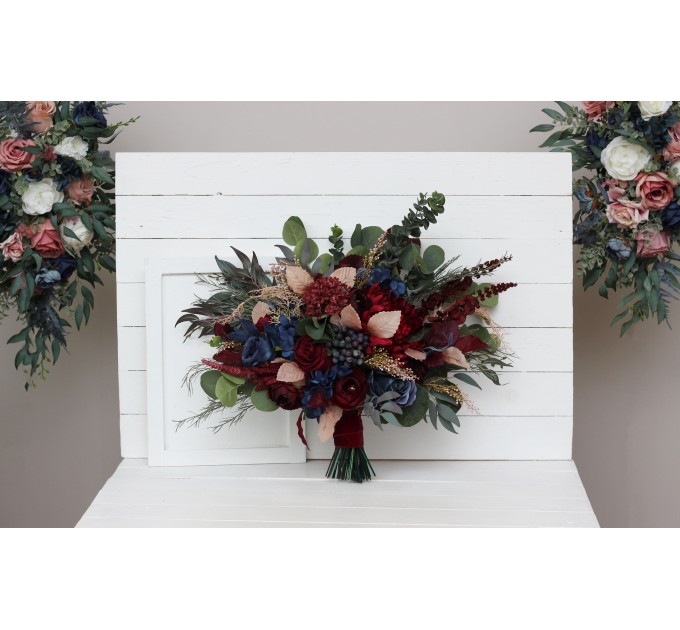 Wedding Bouquets in Burgundy, Navy Blue & Beige | Faux Bridal & Bridesmaid Bouquets