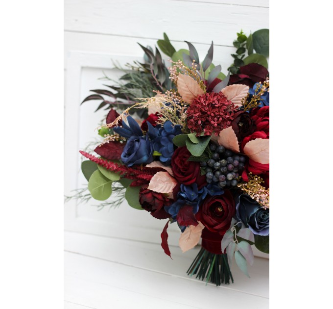 Wedding Bouquets in Burgundy, Navy Blue & Beige | Faux Bridal & Bridesmaid Bouquets
