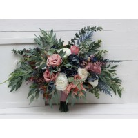 Wedding bouquets in dusty rose mauve navy blue colors. Bridal bouquet. Faux bouquet. Bridesmaid bouquet. 5046