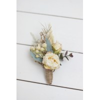  Wedding boutonnieres and wrist corsage  in champagne ivory color scheme. Flower accessories. 5044