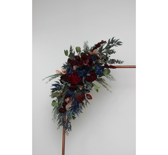  Flower arch arrangement in burgundy navy blue colors.  Arbor flowers. Floral archway. Faux flowers for wedding arch. 5047