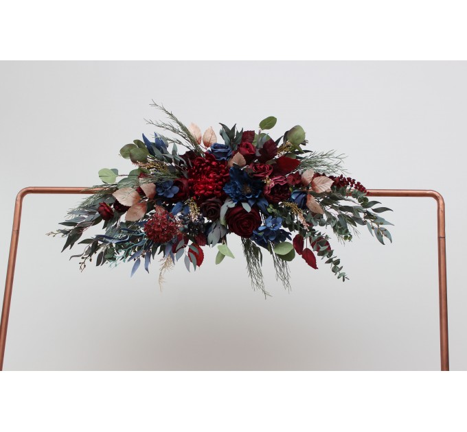  Flower arch arrangement in burgundy navy blue colors.  Arbor flowers. Floral archway. Faux flowers for wedding arch. 5047