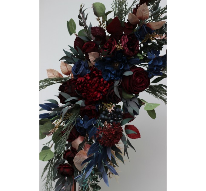  Flower arch arrangement in burgundy navy blue colors.  Arbor flowers. Floral archway. Faux flowers for wedding arch. 5047