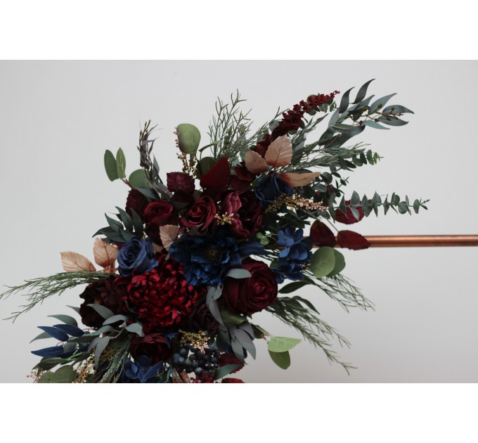  Flower arch arrangement in burgundy navy blue colors.  Arbor flowers. Floral archway. Faux flowers for wedding arch. 5047