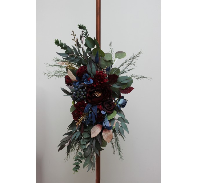  Flower arch arrangement in burgundy navy blue colors.  Arbor flowers. Floral archway. Faux flowers for wedding arch. 5047