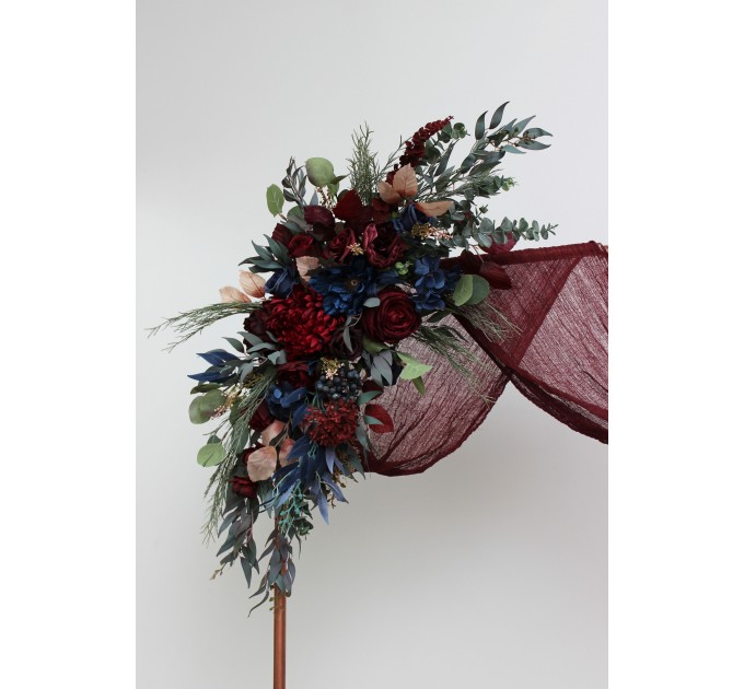  Flower arch arrangement in burgundy navy blue colors.  Arbor flowers. Floral archway. Faux flowers for wedding arch. 5047