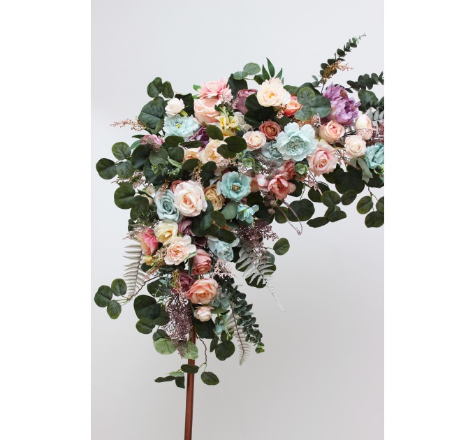  Flower arch arrangement in pink turquoise yellow colors.  Arbor flowers. Floral archway. Faux flowers for wedding arch. 5048