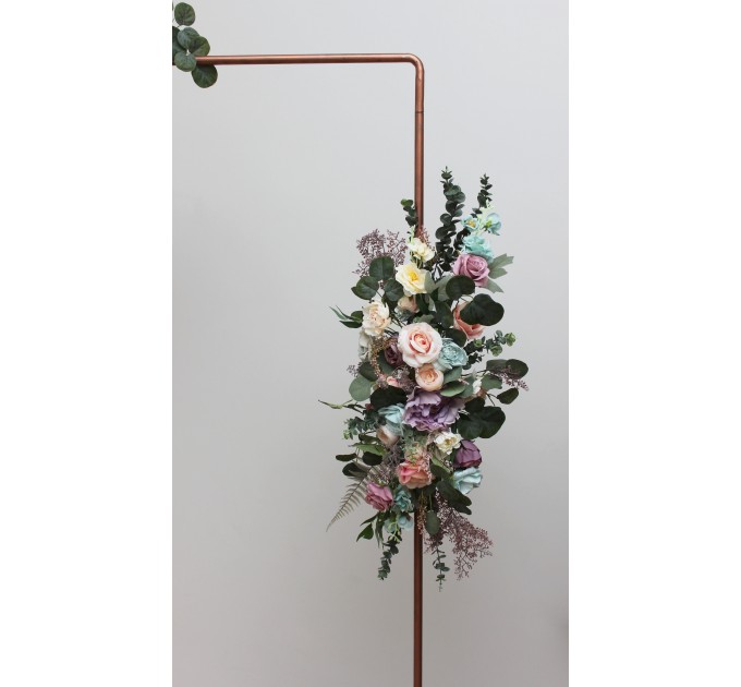  Flower arch arrangement in pink turquoise yellow colors.  Arbor flowers. Floral archway. Faux flowers for wedding arch. 5048