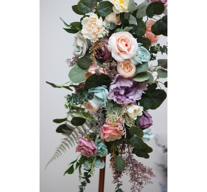  Flower arch arrangement in pink turquoise yellow colors.  Arbor flowers. Floral archway. Faux flowers for wedding arch. 5048