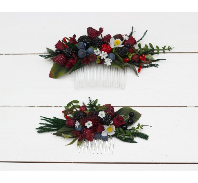 Flower combs with berries. Wedding accessories for hair. Bridal flower comb. Bridesmaid floral comb. 5050