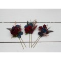  Set of  3  hair pins in burgundy navy blue color scheme. Hair accessories. Flower accessories for wedding.  5047