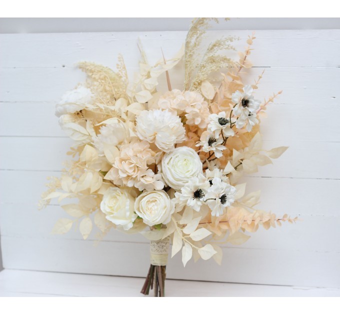 Wedding bouquets in champagne ivory cream colors. Bridal bouquet. Faux bouquet. Bridesmaid bouquet. 5206