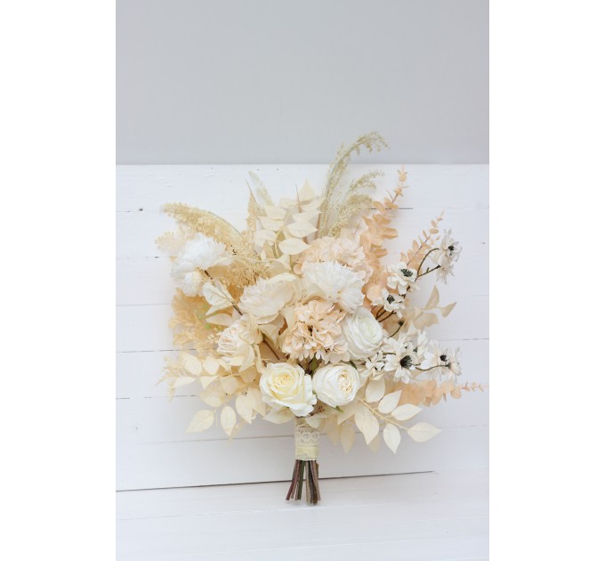 Wedding bouquets in champagne ivory cream colors. Bridal bouquet. Faux bouquet. Bridesmaid bouquet. 5206