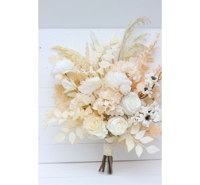 Wedding bouquets in champagne ivory cream colors. Bridal bouquet. Faux bouquet. Bridesmaid bouquet. 5206