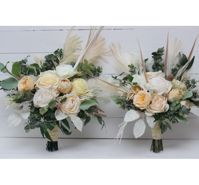 Wedding Bouquets in Cream, Ivory & Champagne | Faux Bridal & Bridesmaid Bouquets