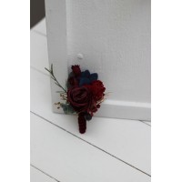  Wedding boutonnieres and wrist corsage  in burgundy navy blue color scheme. Flower accessories. 5047