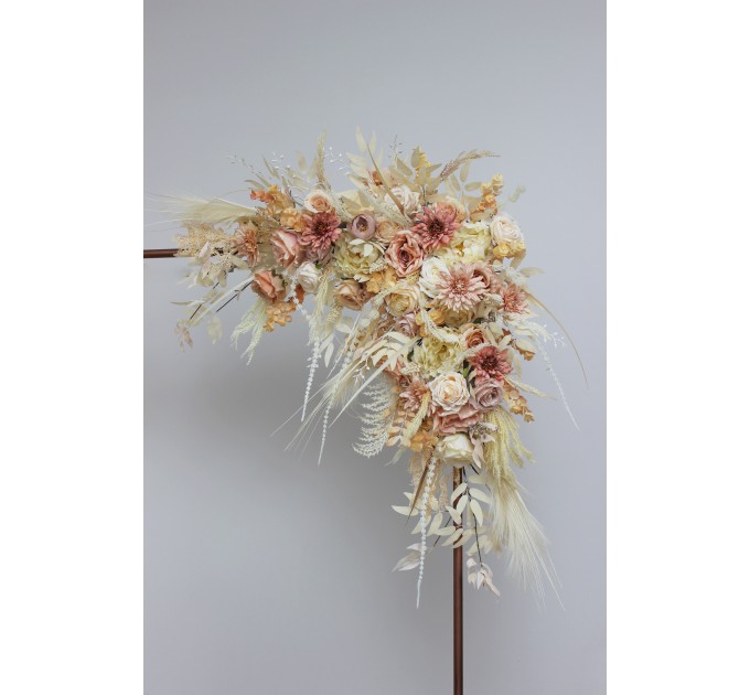  Flower arch arrangement in ivory cream sand  colors.  Arbor flowers. Floral archway. Faux flowers for wedding arch. 5049-3