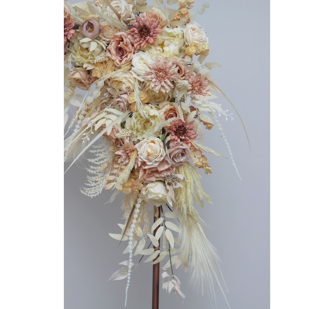  Flower arch arrangement in ivory cream sand  colors.  Arbor flowers. Floral archway. Faux flowers for wedding arch. 5049-3