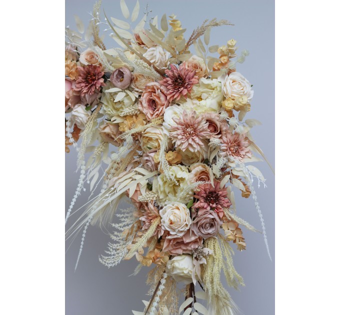  Flower arch arrangement in ivory cream sand  colors.  Arbor flowers. Floral archway. Faux flowers for wedding arch. 5049-3