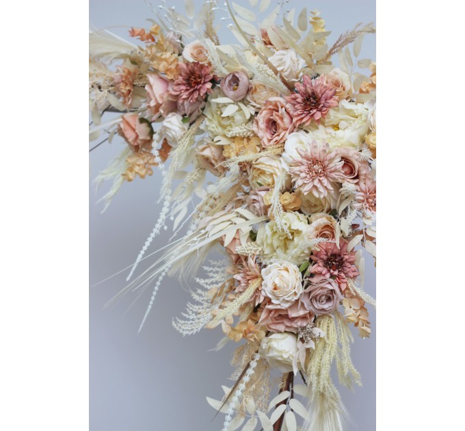  Flower arch arrangement in ivory cream sand  colors.  Arbor flowers. Floral archway. Faux flowers for wedding arch. 5049-3