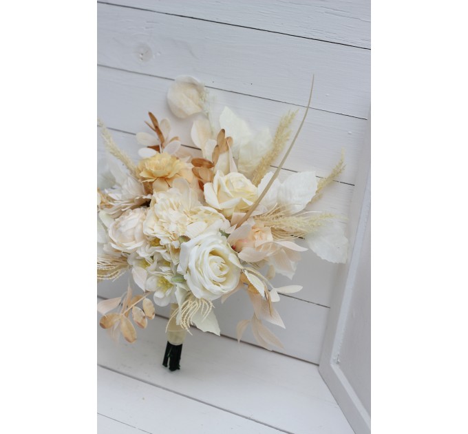 Wedding Bouquets in Champagne, Ivory & Cream | Faux Bridal & Bridesmaid Bouquets