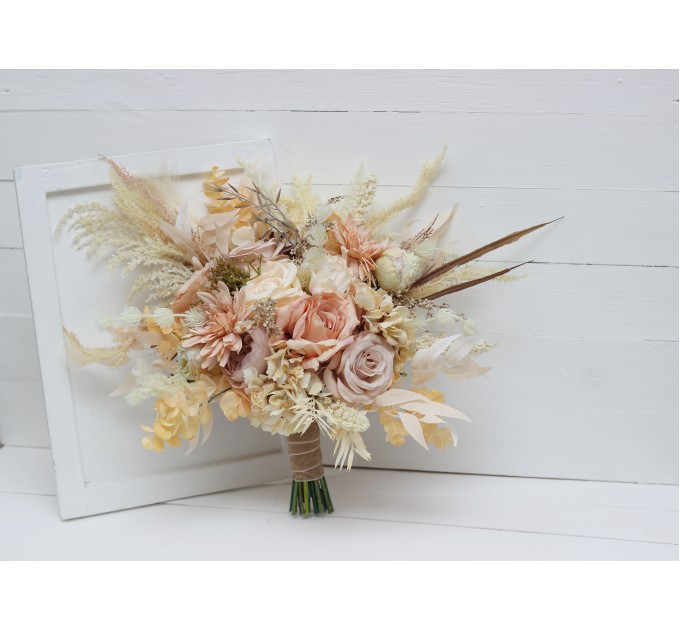 Wedding bouquets in ivory cream sand colors. Bridal bouquet. Faux bouquet. Bridesmaid bouquet. 5049-3