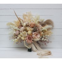 Wedding bouquets in ivory cream sand colors. Bridal bouquet. Faux bouquet. Bridesmaid bouquet. 5049-3