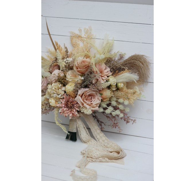 Wedding bouquets in ivory cream sand colors. Bridal bouquet. Faux bouquet. Bridesmaid bouquet. 5049-3