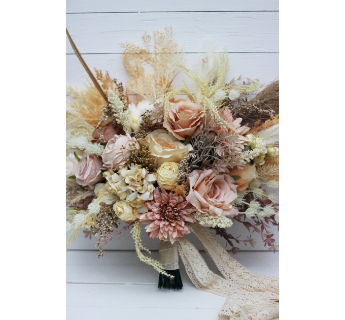 Wedding bouquets in ivory cream sand colors. Bridal bouquet. Faux bouquet. Bridesmaid bouquet. 5049-3