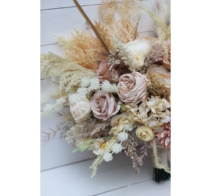 Wedding bouquets in ivory cream sand colors. Bridal bouquet. Faux bouquet. Bridesmaid bouquet. 5049-3