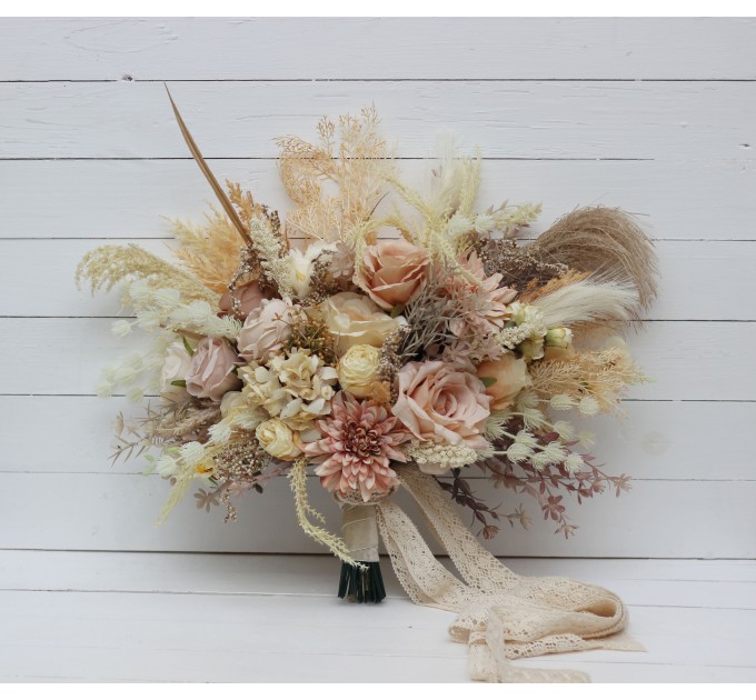 Wedding bouquets in ivory cream sand colors. Bridal bouquet. Faux bouquet. Bridesmaid bouquet. 5049-3