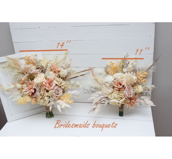 Wedding bouquets in ivory cream sand colors. Bridal bouquet. Faux bouquet. Bridesmaid bouquet. 5049-3
