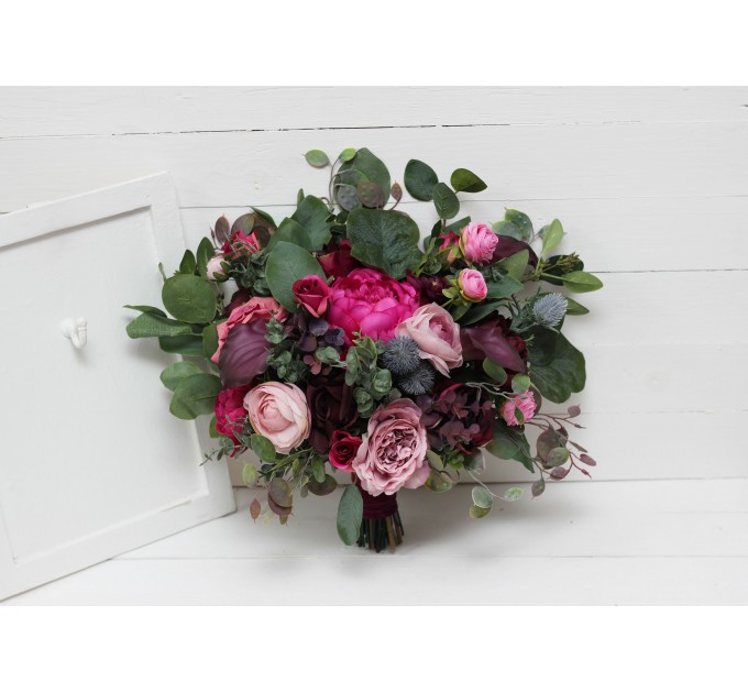 Wedding bouquets in purple and magenta colors. Bridal bouquet. Faux bouquet. Bridesmaid bouquet. 5053