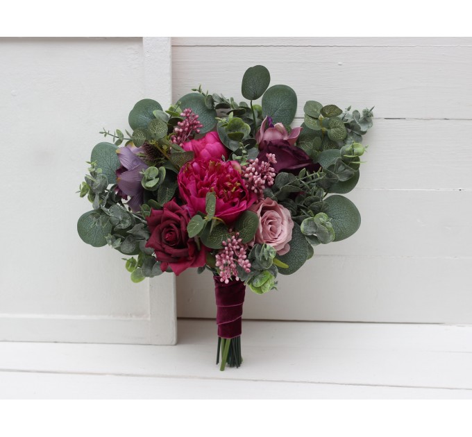 Wedding bouquets in purple and magenta colors. Bridal bouquet. Faux bouquet. Bridesmaid bouquet. 5053