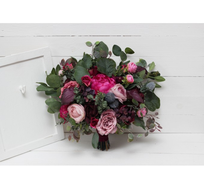 Wedding bouquets in purple and magenta colors. Bridal bouquet. Faux bouquet. Bridesmaid bouquet. 5053
