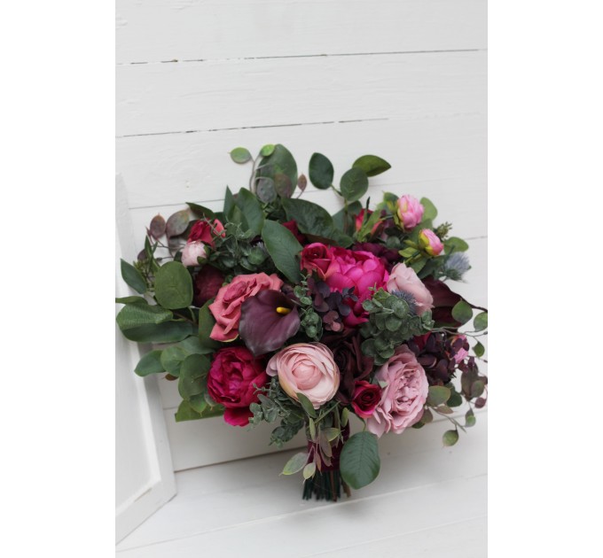 Wedding bouquets in purple and magenta colors. Bridal bouquet. Faux bouquet. Bridesmaid bouquet. 5053