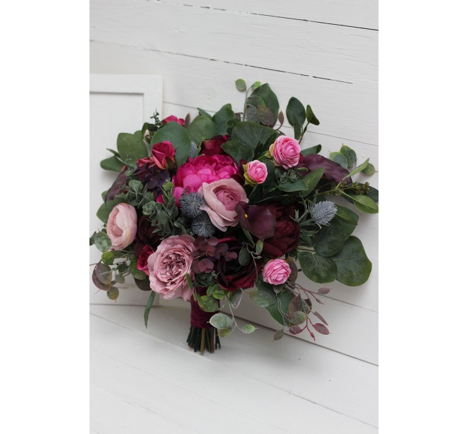 Wedding bouquets in purple and magenta colors. Bridal bouquet. Faux bouquet. Bridesmaid bouquet. 5053