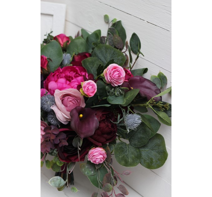 Wedding bouquets in purple and magenta colors. Bridal bouquet. Faux bouquet. Bridesmaid bouquet. 5053