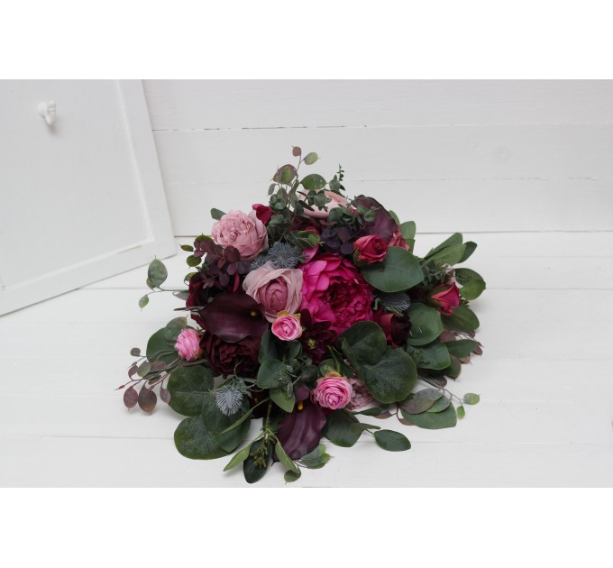 Wedding bouquets in purple and magenta colors. Bridal bouquet. Faux bouquet. Bridesmaid bouquet. 5053