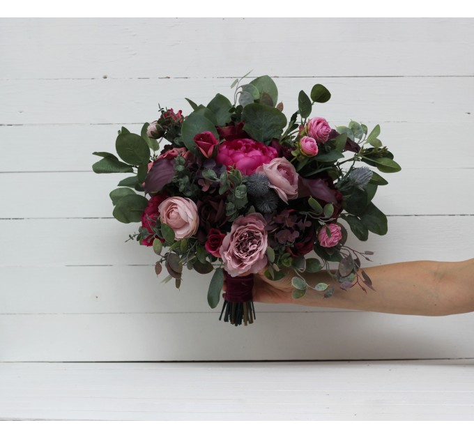 Wedding bouquets in purple and magenta colors. Bridal bouquet. Faux bouquet. Bridesmaid bouquet. 5053