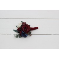  Wedding boutonnieres and wrist corsage  in burgundy white navy blue color scheme. Flower accessories. 5051