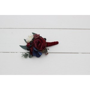  Wedding boutonnieres and wrist corsage  in burgundy white navy blue color scheme. Flower accessories. 5051