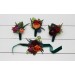  Wedding boutonnieres and wrist corsage  in emerald green orange purple color scheme. Flower accessories. 5052