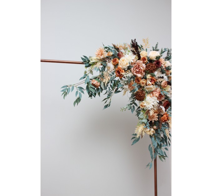  Flower arch arrangement in orange rust cinnamon peach colors.  Arbor flowers. Floral archway. Faux flowers for wedding arch. 5058